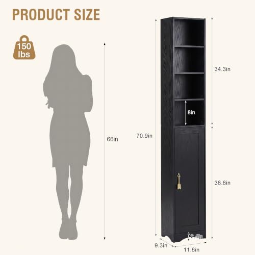 Narrow Bookcase with 6 Adjustable Shelves