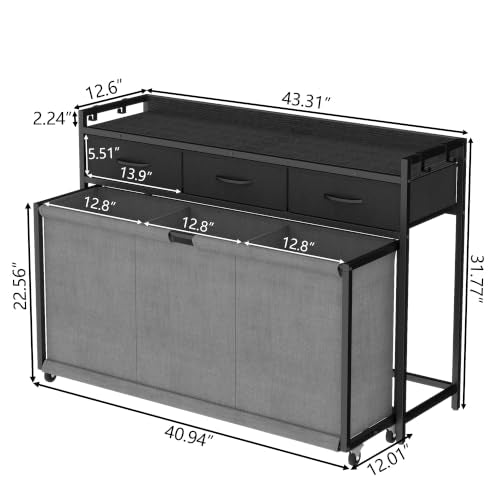 Laundry Hamper Laundry Basket with 3 Section Pull