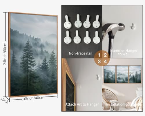 Large Misty Forest Framed Canvas Wall Art Set