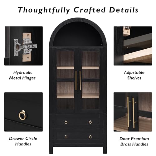 71" Arched Storage Cabinets with Glass Doors Farmhouse Kitchen Pantry