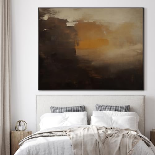 46"x60" Extra Large Framed Wall Art Abstract Dark Horizon Moody Landscape Illustration for Home Living Room Bedroom Decor