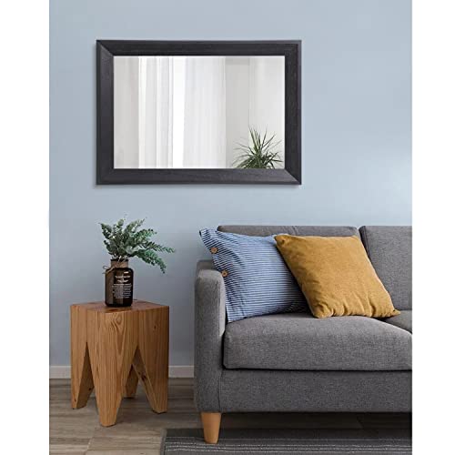 Black Mirrors for Wall Rectangle Wood Framed Large 26"x18" Decorative Wall Mirror for Bedroom Bathroom Living Room Dressing Room Entryway