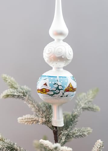 Christmas Finials Mouth Blown Tree Topper Elegant Mercury Glass Finial Tree Topper Hand Decorated Made in Poland
