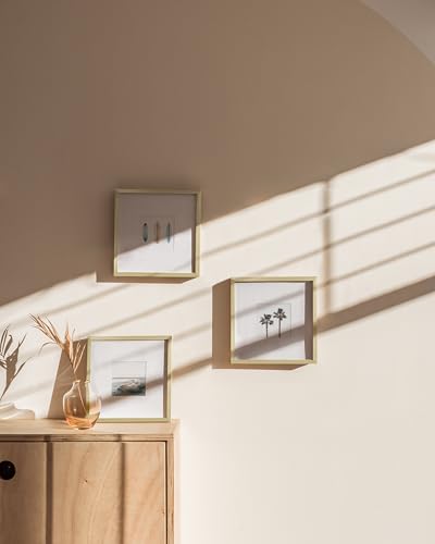8x8 Gold Metal Picture Frames Matted to 4x4 (3 Count)