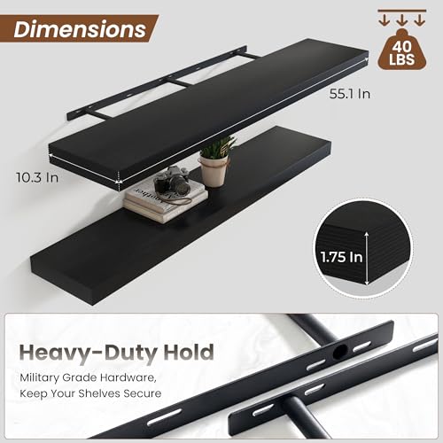 Floating Shelves 55.1" W x 10.3" D Black Set of 1