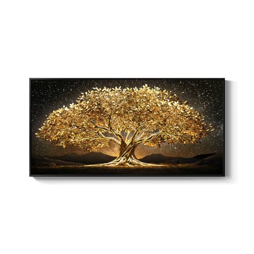 Large Framed Black and Gold Tree of Life Wall Art for Living Room