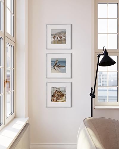 12x12 Silver Metal Picture Frames Matted to 8x8