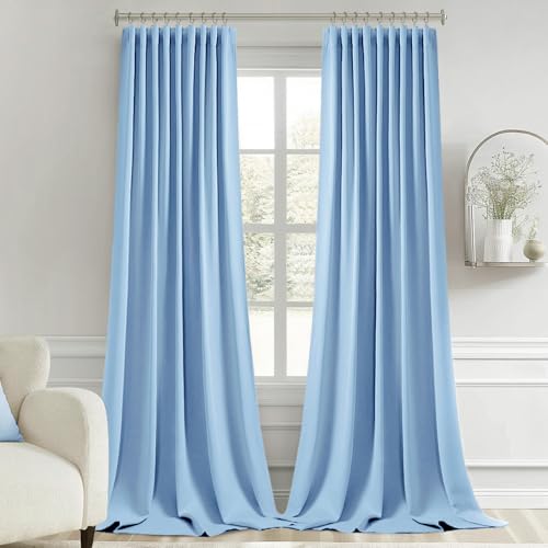 Sky Blue Back Tab Blackout Curtains 52x120 Inch Long 2 Panels Set (2 Count)