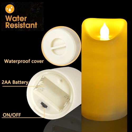 Outdoor Battery Operated Flameless Candles with Remote Timer Waterproof Flickering Plastic Electric LED Pillar Lights for Lantern Patio Garden Wedding Party Decorations 3x7 Inches 2 Pack (2 Count)