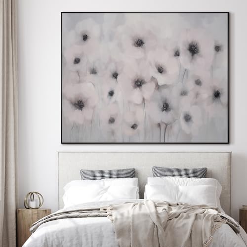 60"x72" Extra Large Framed Wall Art Soft White Poppies Watercolor Floral