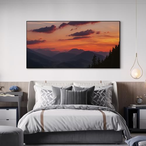 36"x72" Extra Large Framed Wall Art Scenic Sunset Over Mountain Range with Glowing Sky for Home Living Room Bedroom Decor