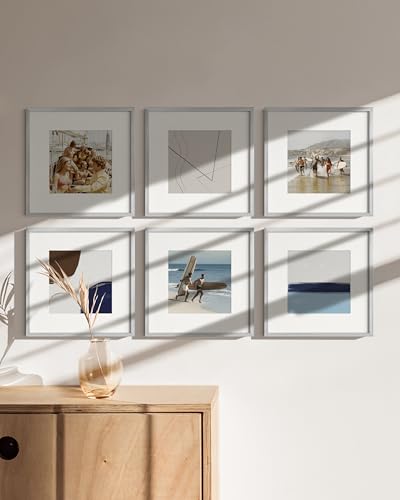 12x12 Silver Metal Picture Frames Matted to 8x8