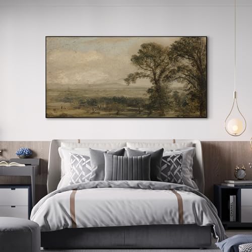 24"x46" Extra Large Framed Wall Art Vintage Landscape with Trees and Distant Horizon for Home Living Room Bedroom Decor