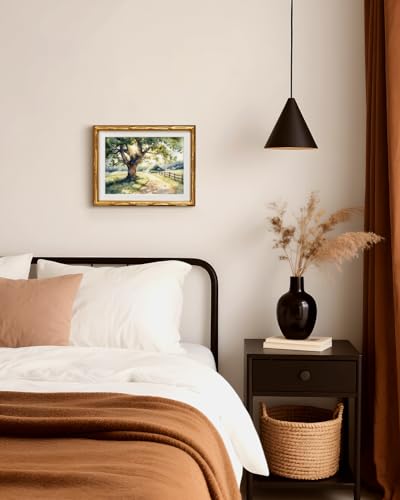 Gold Bamboo Framed Wall Art Village Path