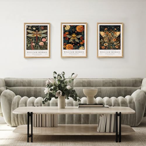 Wood Framed Morris Dragonfly Floral Wall Art Set of 3 (3 Count)