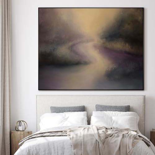 36"x46" Extra Large Framed Wall Art Golden Light River Path Dreamy Impressionist Landscape Illustration for Home Living Room Bedroom Decor