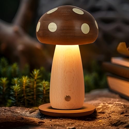 2 Pack LED Wood Mushroom Table Lamp (2 Count)