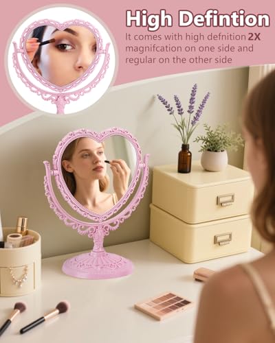 Heart Shaped Cute Vanity Princess Mirror for Desk