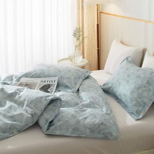 Blue Floral Comforter Set King Size Vintage Flower Botanical Comforter with 2 Pillowcases Fluffy Soft Aesthetic Floral Cottagecore Bedding Set Chic Flower Leaves Pattern King Comforter Set