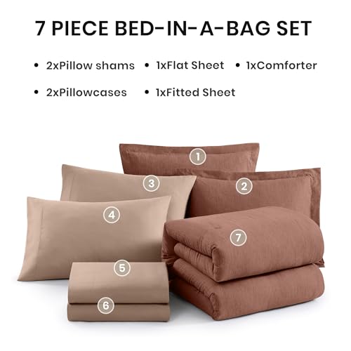 Full Comforter Set 7 Pieces Terracotta Cationic Dyeing Bed in a Bag