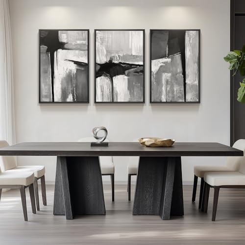 Large Framed Black White Gray Abstract Wall Art for Living Room