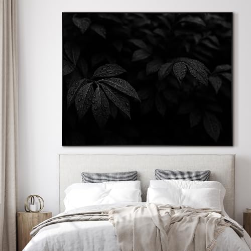 36"x46" Extra Large Framed Wall Art Black and White Botanical Leaves with Raindrops for Home Living Room Bedroom Decor