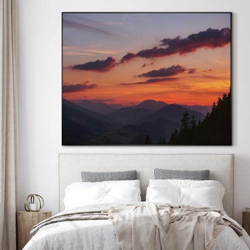 60"x72" Extra Large Framed Wall Art Scenic Sunset Over Mountain Range with Glowing Sky for Home Living Room Bedroom Decor