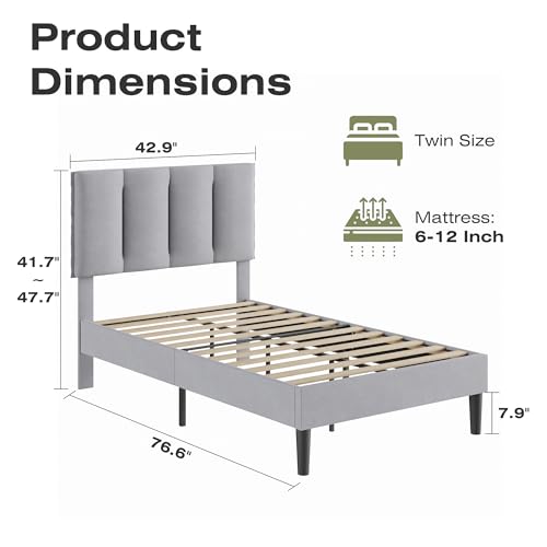 Twin Size Bed Frame with Upholstered Headboard