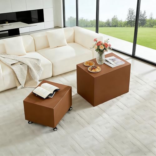 23.62" Modern Leather Coffee Table Set