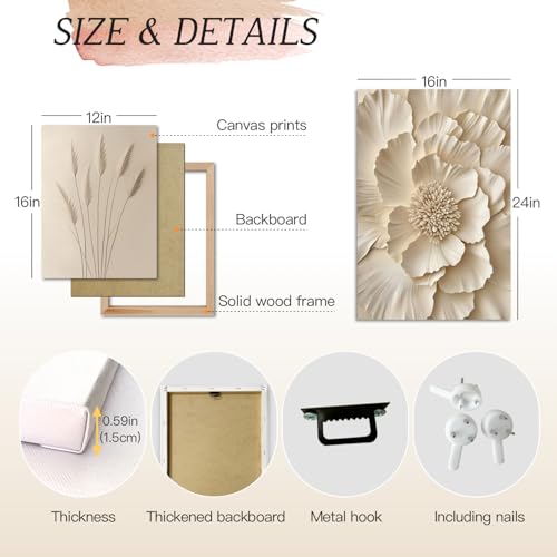 Wrapped Canvas Neutral Beige Botanical Wall Art Set of 3 (3 Count)