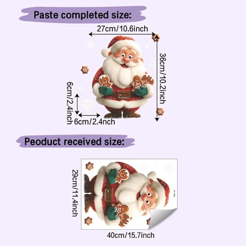Christmas Window Clings for Glass 1 Sheet Santa Window Decals with Gingerbread Man Designs Window Stickers Cute Windows Cling for Winter Party Supplies Home School Office Glass Decorations