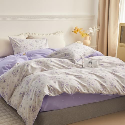 Purple Floral Comforter Set Twin XL Fluffy Soft Microfiber Girls Garden Floral Bedding Comforter Botanical Flowers Comforter with 2 Pillowcases Vintage Aesthetic Bedding Twin XL Comforter Set