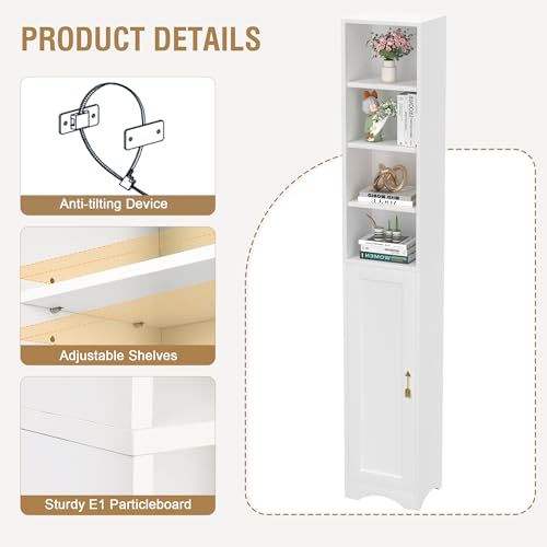 Narrow Bookcase with 6 Adjustable Shelves