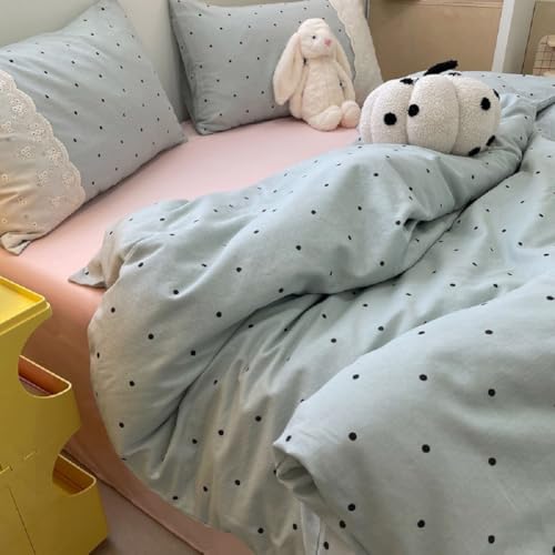 Lace Comforter Set Full Size Cute Black Dots Bedding Set Lightweight Soft Girls Princess Style Comforter with 2 Pillowcases Romantic Lace Design Chic Polka Dots Comforter Set for All Seasons