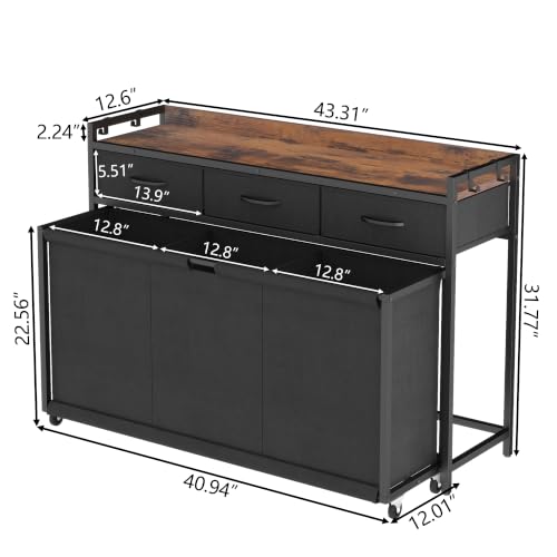 Laundry Hamper Laundry Basket with 3 Section Pull