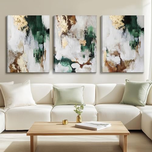 3Pcs Framed Green And Gold Canvas Wall Art (3 Count)