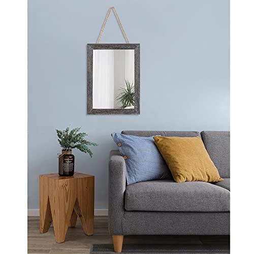 Wall Mirror with Rectangle Wood Frame Rustic Decorative Hanging Mirrors for Bedroom Bathroom Living Room Home Office Small