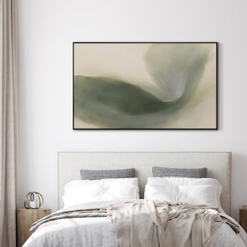 36"x60" Extra Large Framed Wall Art Abstract Green Swirl Soft Fluid Modern Illustration for Home Living Room Bedroom Decor