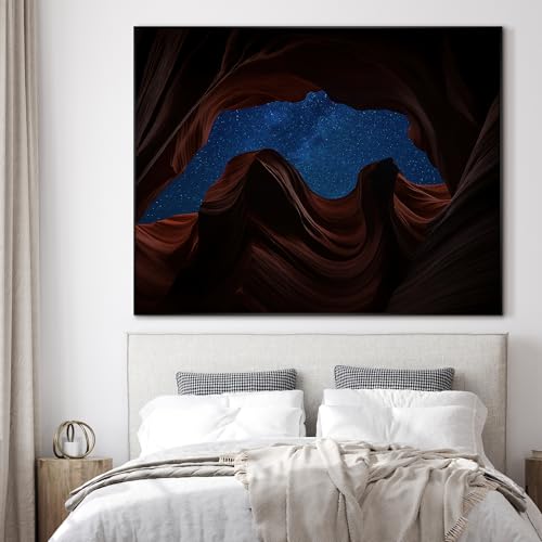 60"x72" Extra Large Framed Wall Art Starry Night Sky Through Antelope Canyon Rock Arch for Home Living Room Bedroom Decor