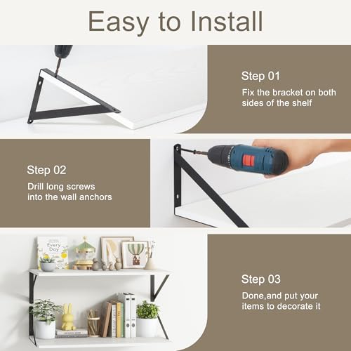 White Floating Shelves 24 Inch Long (3 Count)