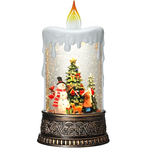 Christmas Snow Globe Candle Christmas Decorations Indoor Auto Snowfall Glitter Music Collection Snowman Child Tree with 6H Timer USB