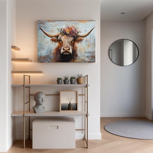 Canvas Wall Art Decor Modern Wall Art Picutures for Living Room Artwork for Wall Decor Vintage Wall Art Decor Highland Cow Wall Art Prints Artwork for Walls Home Bedroom Office Decorations 32" X 48"