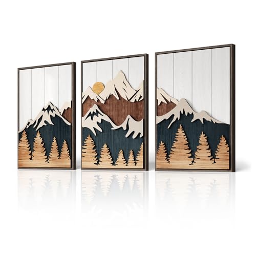Framed 3D Wood Mountain Living Room Wall Decor