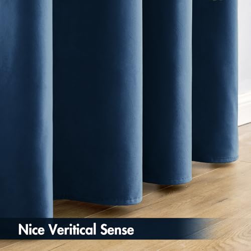 Navy Blue Blackout Velvet Curtains Drapes 96 Inch Long 52"x96" (2 Count)