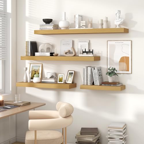 Floating Shelves 35.7" W x 10.3" D Oak Set of 2 (2 Count)