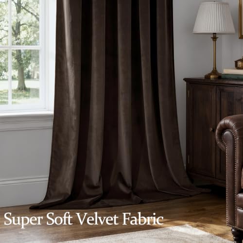 Brown Blackout Velvet Curtains Drapes 90 Inch Long 52"x90" Bedroom (2 Count)