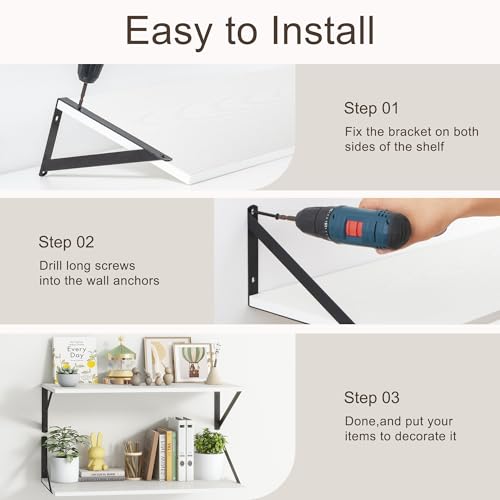 Deep White Floating Shelves for Wall (2 Count)