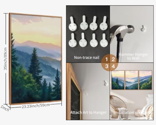 Boho Smoky Mountain Framed Canvas Wall Art Set