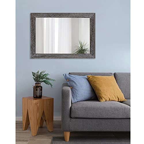Wall Mirror with Rectangle Wood Frame Large 26"x18" Rustic Decorative Hanging Mirrors for Bedroom Bathroom Living Room Home Office