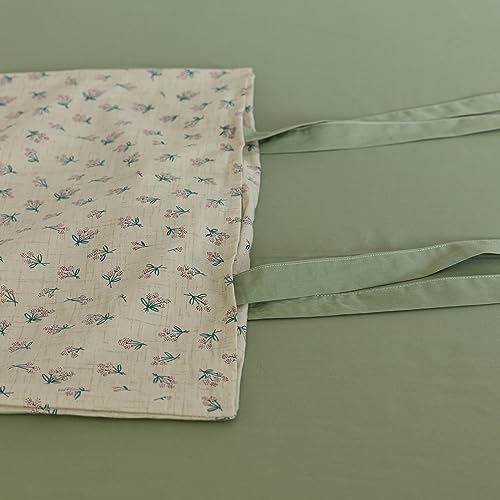 Vintage Green Floral Comforter Set King Aesthetic Flower Printed Floral Bedding Comforter Set Garden Style Botanical Comforter with 2 Bow Ties Pillowcases Soft Fluffy Farmhouse Bedding Set King (3 Piece Set)